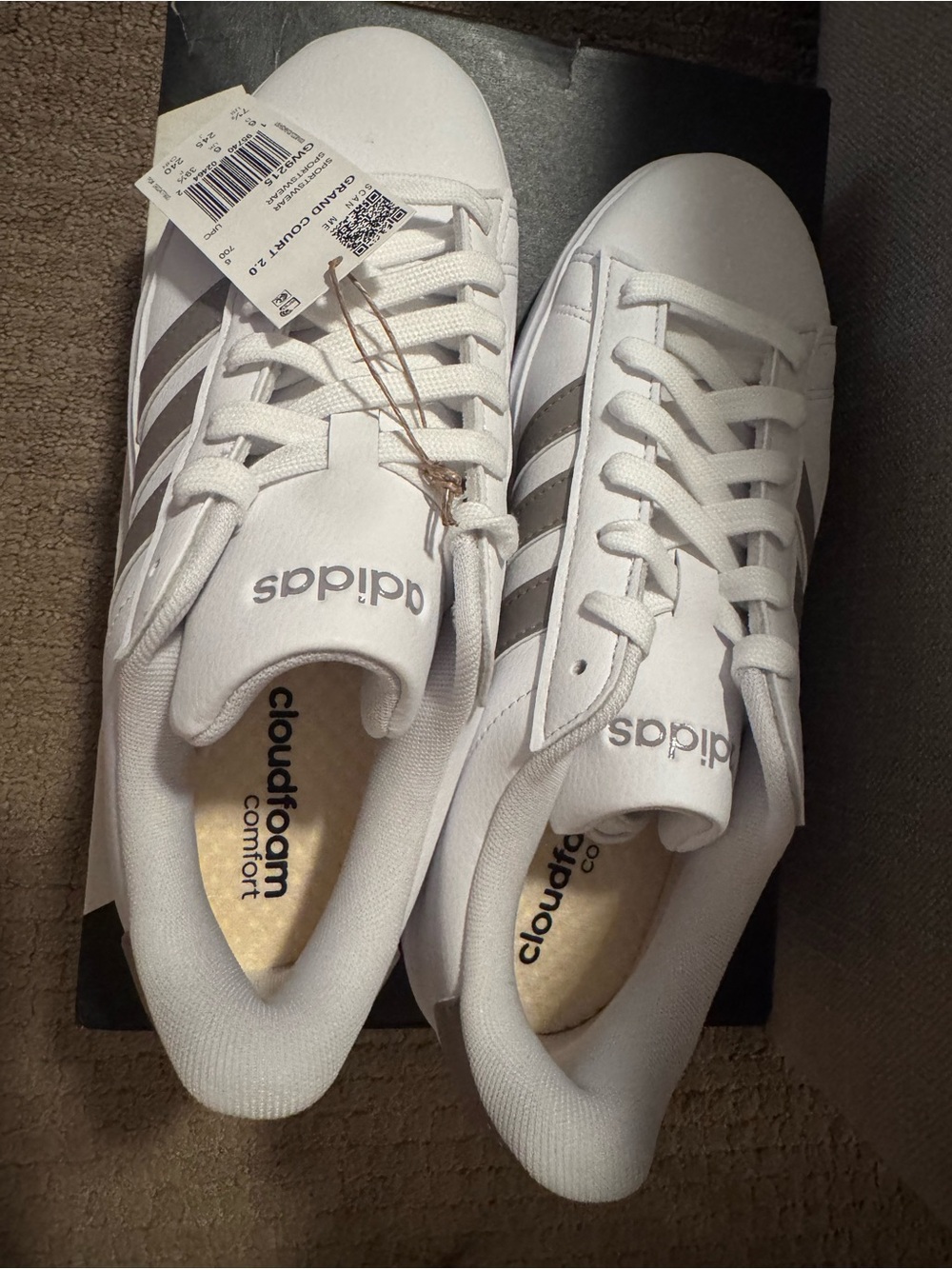 adidas Women’s White Sneakers with Gray Stripes - Picture 3 of 5